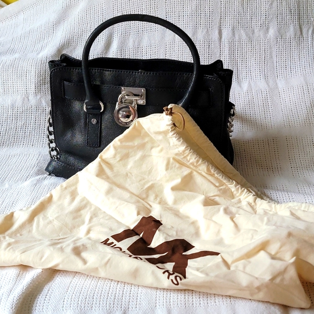 MICHAEL KORS Black Hamilton Saffiano  Leather Tote Bag w Silver Hardware